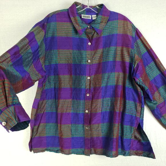 Vintage Chico's Design Shirt Blouse Slubbed Silk Holographic Shimmery size 3/ XL - Picture 6 of 13